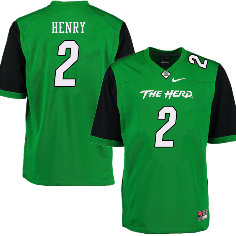 Men #2 Artie Henry Marshall Thundering Herd College Football Jerseys Sale-Green
